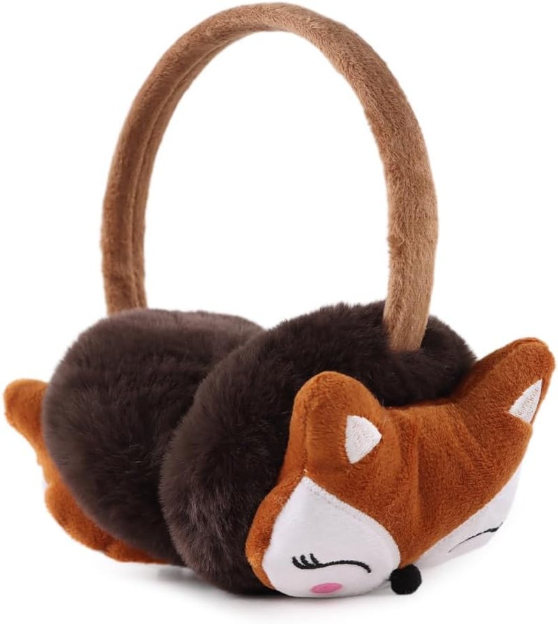 Peecabe Winter Kids Earmuffs Warm Girl Ear Muffs For Toddler Kid Children Earmuff with Cat Ears Girls Ear Warmer (Coffee Fox) - Image 1